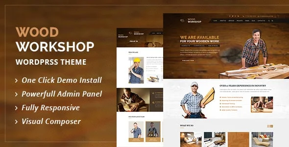 Wood Workshop - Carpenter and Craftsman WordPress theme — homepage layout