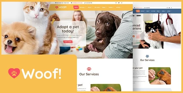 Woof! - Pet WordPress Theme — homepage layout