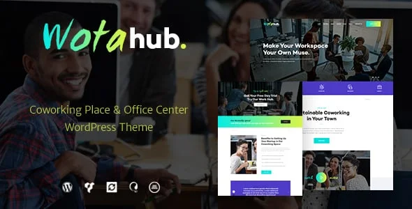 WotaHub | Coworking Space & Office Center WordPress Theme — homepage layout