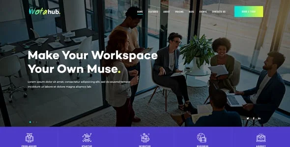 WotaHub | Coworking Space & Office Center WordPress Theme — blog and article listing