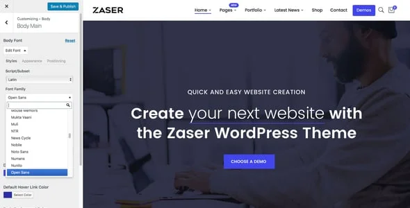 Zaser Pro | All-in-one WordPress Theme — design detail view