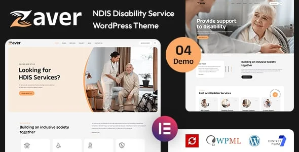 Zaver - NDIS Elderly & Disability Service WordPress Theme — homepage layout