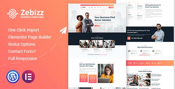 Zebizz - Business Consulting WordPress Theme — homepage layout
