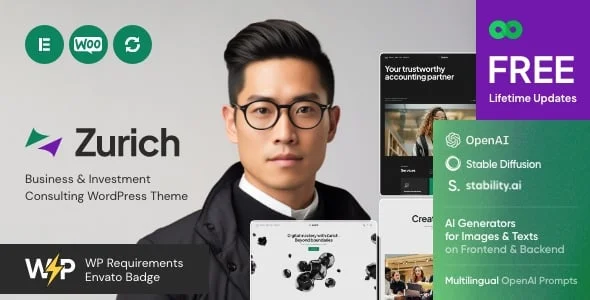Zurich - Business & Investment Consulting WordPress Theme — homepage layout