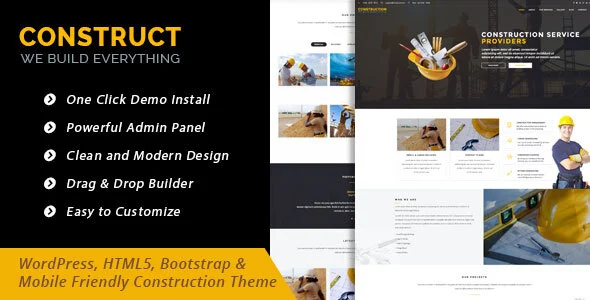 Construct - WordPress Theme for Construction Business WordPress theme homepage layout for a architecture corporate website