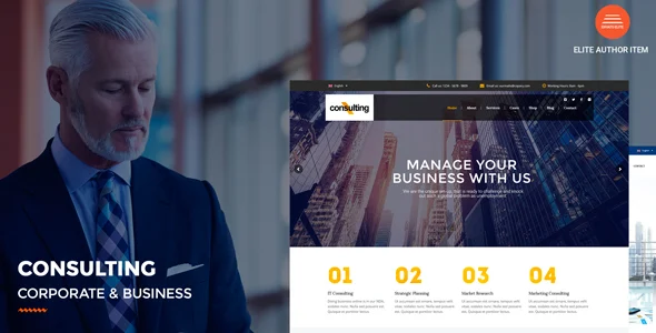 Consulting - Corporate and Business WordPress Theme WordPress theme homepage layout for a accountant corporate website