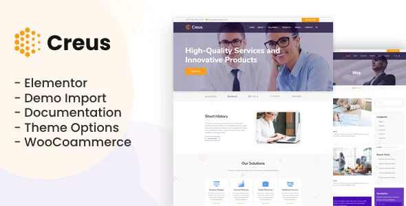 Creus - Business & Consulting WordPress Theme WordPress theme homepage layout for a accountant corporate website