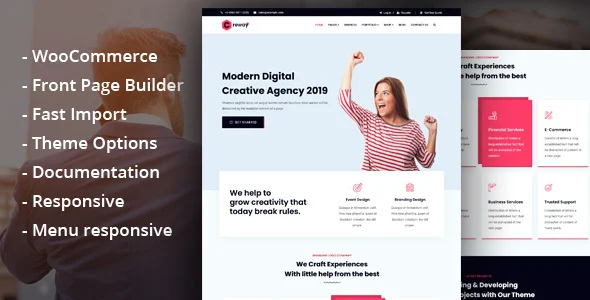 Creway - Creative Agency & Corporate WordPress Theme WordPress theme homepage layout for a agency corporate website