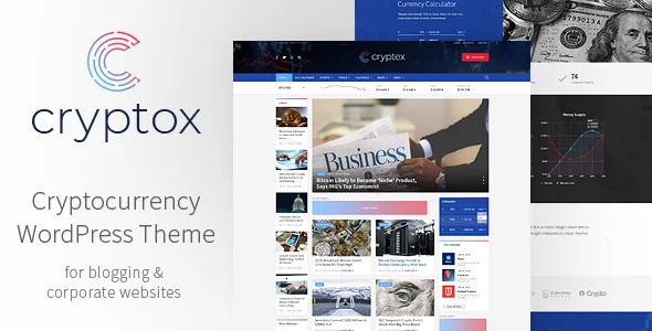 Cryptox - Cryptocurrency WordPress Theme WordPress theme homepage layout for a bitcoin corporate website