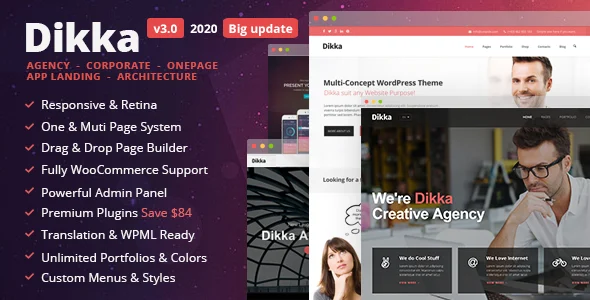 Dikka - Responsive Multi-Concept WordPress Theme WordPress theme homepage layout for a agency corporate website