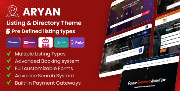 Aryan - Listing & Directory WordPress Theme — homepage layout