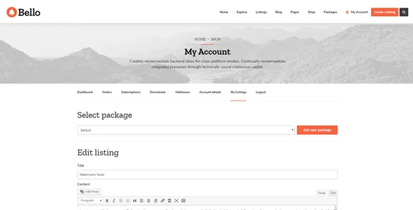 Bello - Directory & Listing WordPress Theme — content section layout