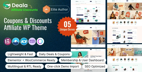 Deala – Coupons and Deals Affiliate WordPress Theme — homepage layout