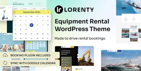 Equipment Rental WordPress Theme - Lorenty — homepage layout