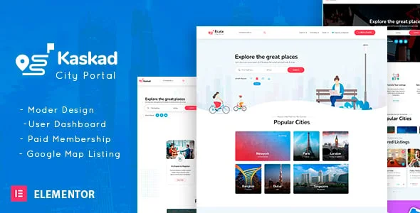 Kaskad - City Guide WordPress Theme — homepage layout