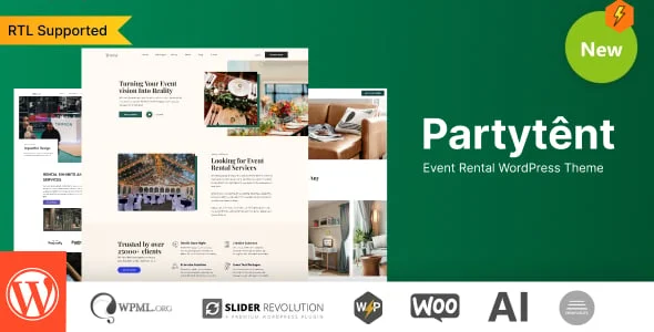 Partytent - Event Rental WordPress Theme — homepage layout
