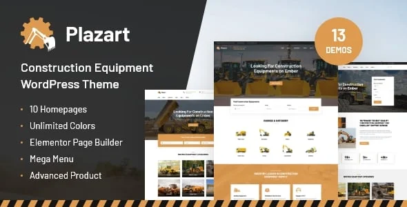 Plazart - Construction Equipment WordPress Theme — homepage layout