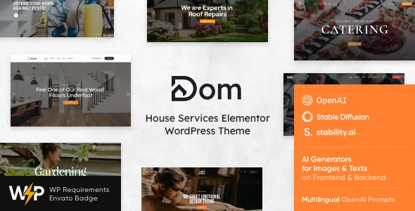 Dom - House Services Elementor WordPress Theme WordPress theme homepage layout for a building corporate website