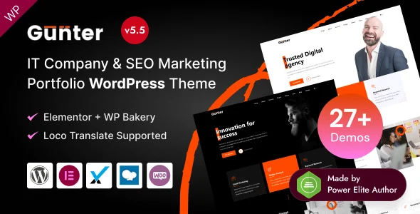 Gunter - IT Agency & SEO Marketing Portfolio WordPress Theme WordPress theme homepage layout for a agency corporate website
