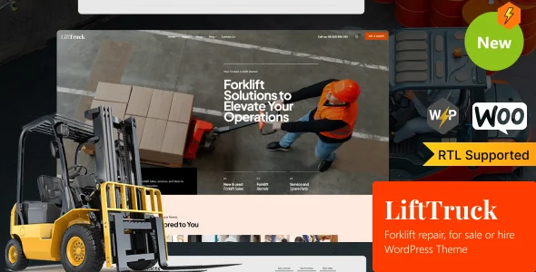 LiftTruck - Forklift Rentals, Services & Dealer WordPress Theme WordPress theme homepage layout for a Forklift Dealership corporate website