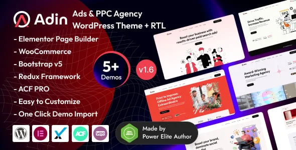 Adin - Advertising & PPC Marketing Agency WordPress Theme — homepage layout