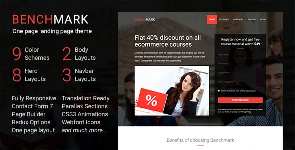 Benchmark - Multipurpose Landing Page WordPress Theme — homepage layout