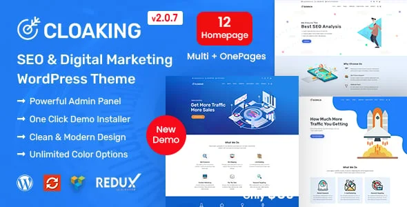 Cloaking - SEO & Digital Marketing Agency WordPress Theme — homepage layout