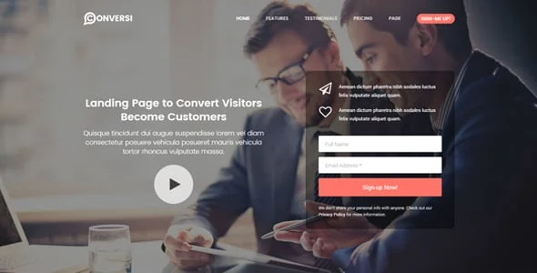 Conversi - Professional Conversion WordPress Landing Page — homepage layout