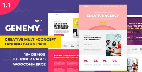 Genemy - Creative Minimal Landing Page Builder for Digital Startup Design Studio Agency in Marketing — homepage layout