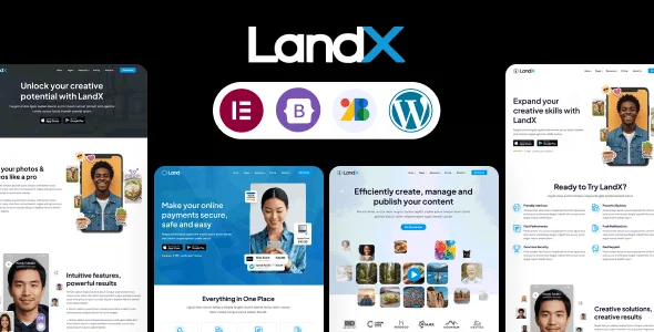 LandX Multipurpose WordPress Theme, Software Application Landing Pages Builder for Marketing Agency — homepage layout