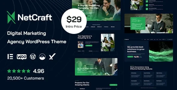 NetCraft - Digital Marketing Agency WordPress Theme — homepage layout