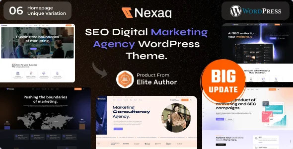 Nexaq - Digital Marketing Agency WordPress Theme — homepage layout