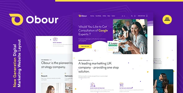 Obour | Digital Marketing Agency WordPress Theme — homepage layout