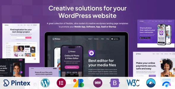 Pintex - Multipurpose SAAS, App & Software Landing Pages WordPress Theme with Elementor — homepage layout