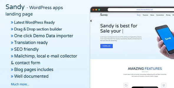 SANDYWP - Apps Landing Page WordPress Theme — homepage layout