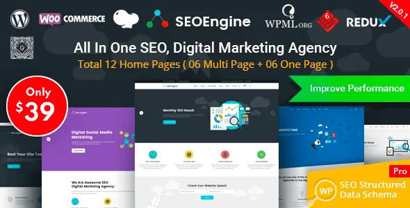SEO Engine - Digital Marketing Agency WordPress Theme — homepage layout