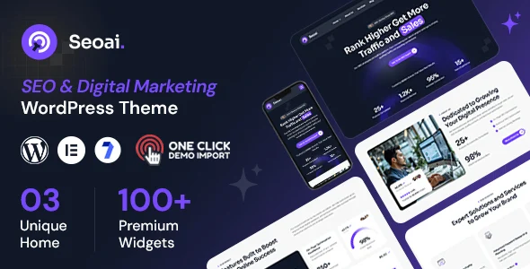 Seoai - Digital Marketing Agency WordPress WordPress theme homepage layout for a digital marketing marketing agency website
