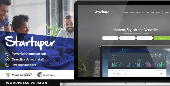 Startuper - Startup Landing Page WordPress — homepage layout