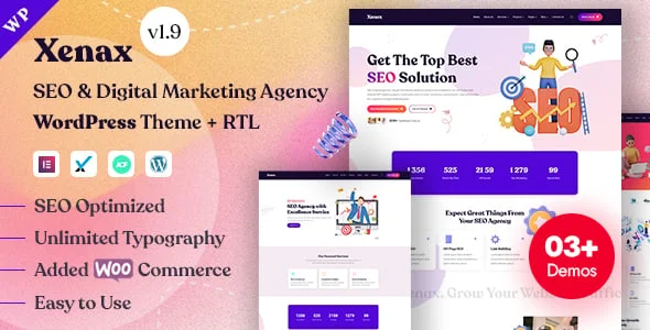 Xenax - SEO & Digital Marketing Agency Elementor WordPress Theme — homepage layout