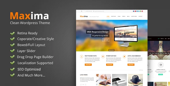Maxima - Retina Ready WordPress Theme WordPress theme homepage layout for a blog corporate website