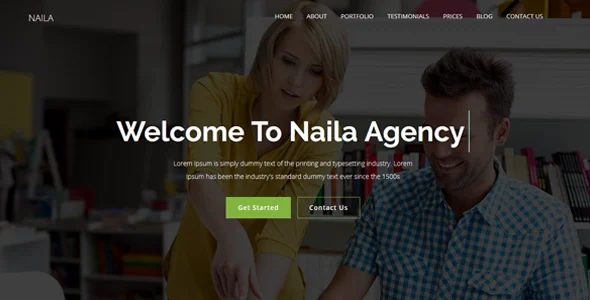 Naila - One Page MultiPurpose WordPress Theme WordPress theme homepage layout for a animations corporate website