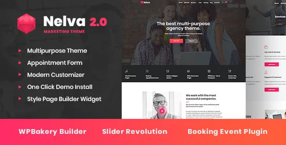 Nelva - Corporate WordPress Theme WordPress theme homepage layout for a business corporate website
