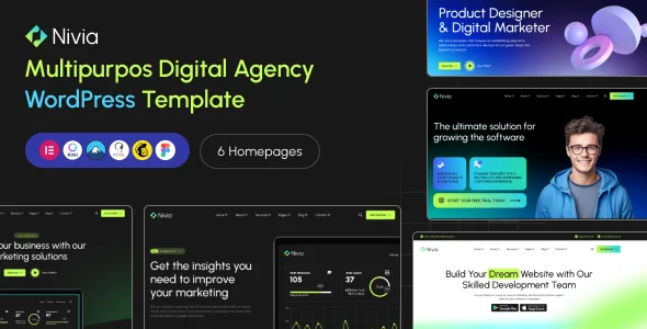 Nivia - Multipurpos Digital Agency WordPress Theme WordPress theme homepage layout for a business corporate website
