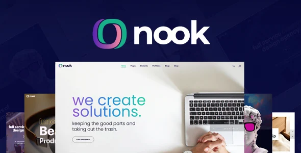 Nook - Bold Creative Agency Multi-Purpose WordPress Theme WordPress theme homepage layout for a agency corporate website