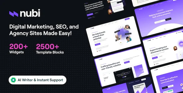 Nubi - Digital Marketing & SEO WordPress Theme WordPress theme homepage layout for a agency corporate website