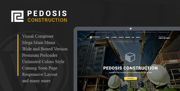 Pedosis - Construction Responsive WordPress Theme WordPress theme homepage layout for a architecture corporate website