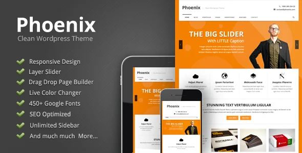 Phoenix - Clean Responsive Wordpress Theme WordPress theme homepage layout for a agency corporate website