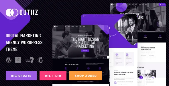 Qutiiz - Digital Marketing Agency WordPress Theme WordPress theme homepage layout for a business corporate website