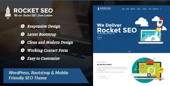 Rocket SEO - Online Marketing, SEO, Social Media Marketing WordPress SEO Theme WordPress theme homepage layout for a agency corporate website