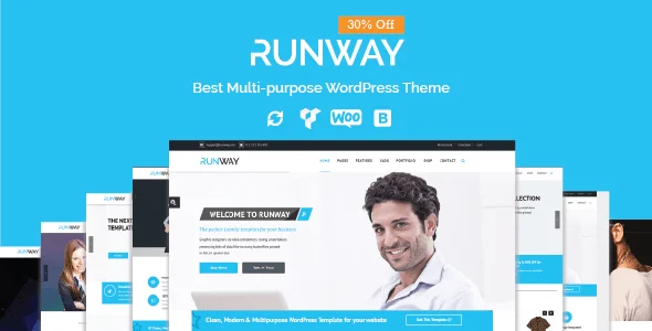 Runway - Responsive Multi-Purpose WordPress Theme WordPress theme homepage layout for a business corporate website